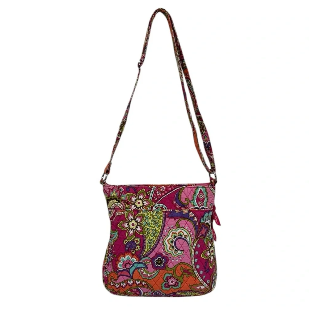 Vera Bradley Pink Floral Paisley Hipster Crossbody Purse Bag w/ Adjustable Strap